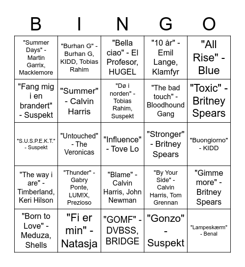 Musik bingo Card