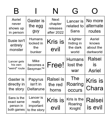 Deltarune lazy twists Bingo Card