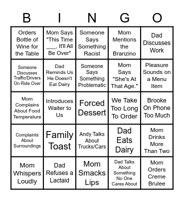 Mom Bingo Card