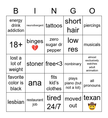 ivy’s bingo Card