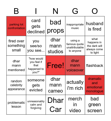 Dhar Mann Bingo Card