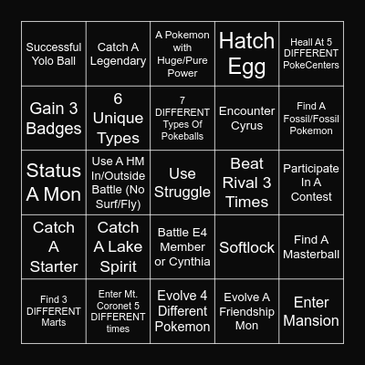 Pokemon Platinum Map Randomizer Bingo Card