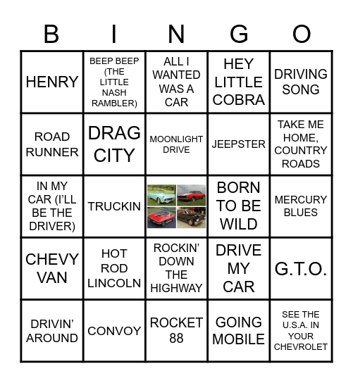 Car Song Bingo Card