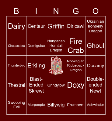 Bertie Bott's Bingo Card