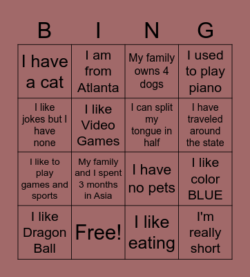 VGD II A-Day Bingo Card