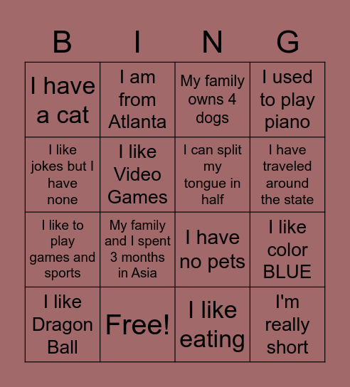 VGD II A-Day Bingo Card