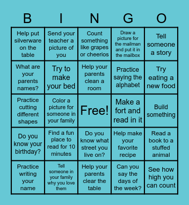 Preschool Bingo Card