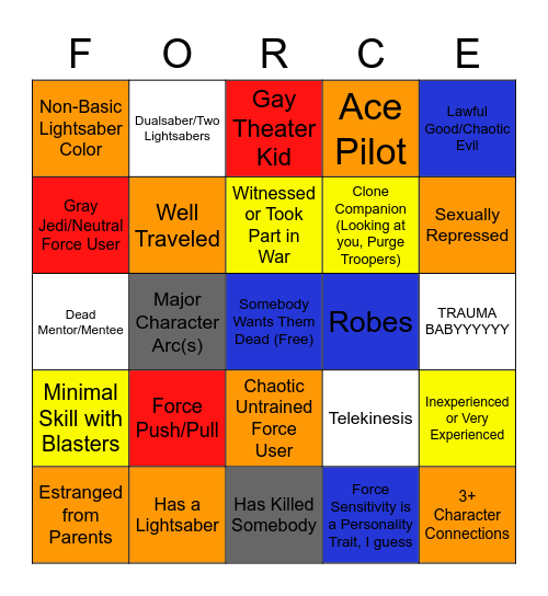 Force Sensitive OC Bingo Card
