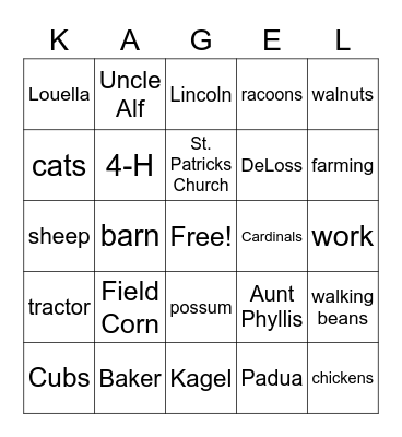 Kagel Bingo Card