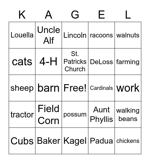 Kagel Bingo Card