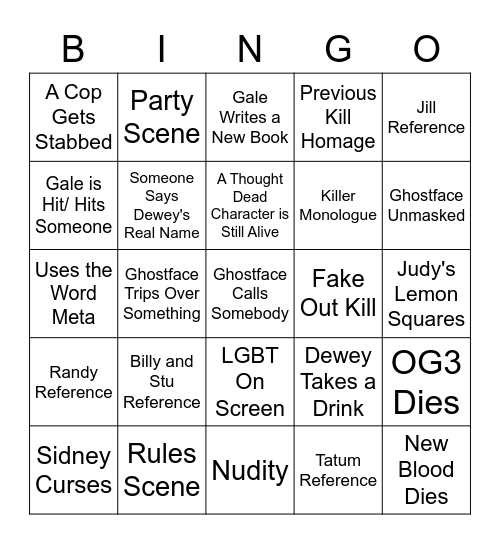 Scream (2022) Bingo Card