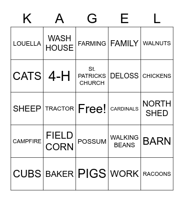 KAGEL BINGO Card