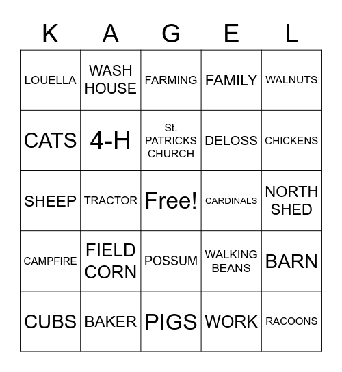 KAGEL BINGO Card