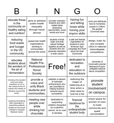 Spring Org Fair Bingo Card