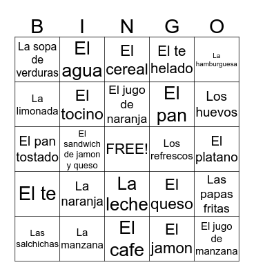 La Comida Bingo Card