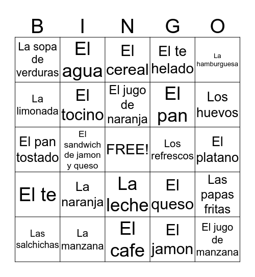 La Comida Bingo Card