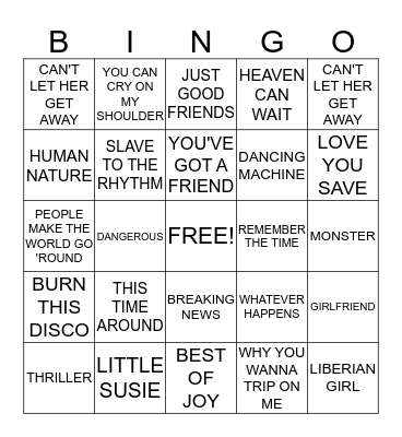 MICHAEL JACKSON EXPERIENCE Bingo Card