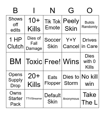 Fortnite Bingo Card