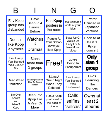 Kpop Stan Bingo - E2W 2022 Bingo Card