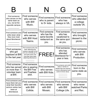 One for All BINGO Card