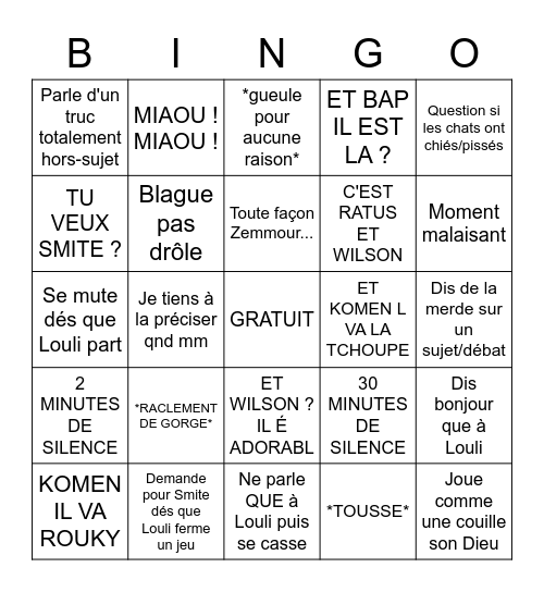 LE SINJO Bingo Card