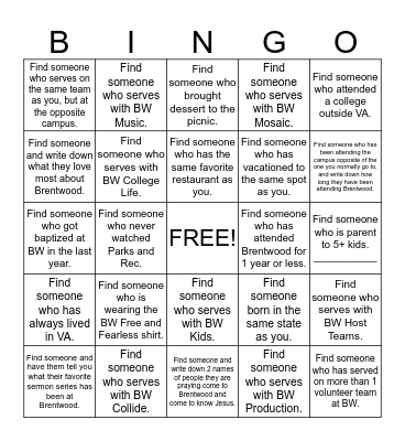 One for All BINGO Card