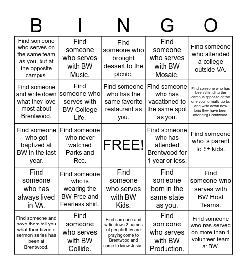 One for All BINGO Card
