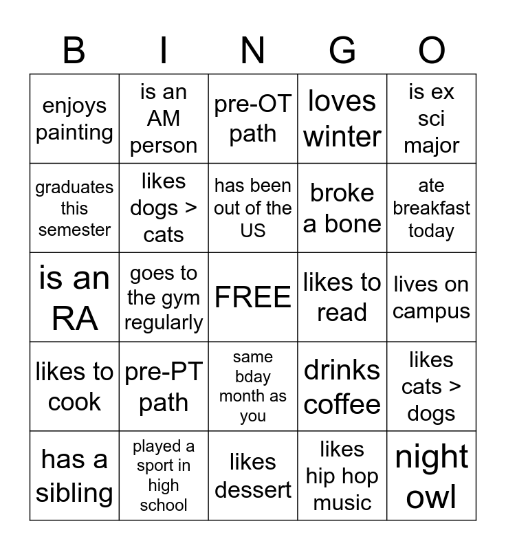 SPOT Bingo Card