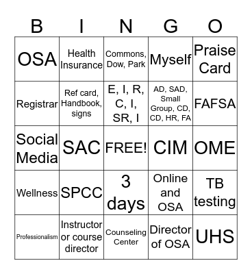 CMED Handbook Bingo! Bingo Card