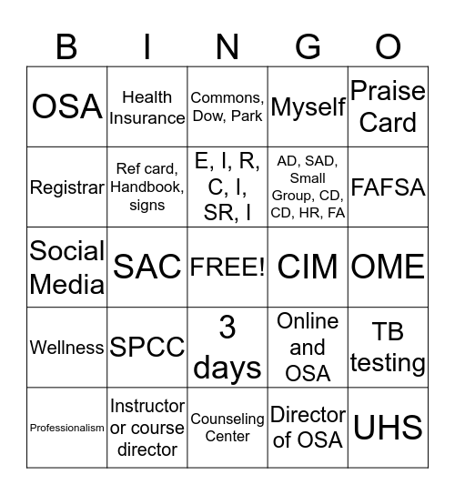 CMED Handbook Bingo! Bingo Card