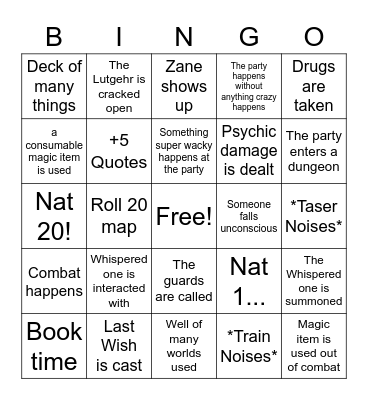 Session 42: The Penultimate session Bingo Card