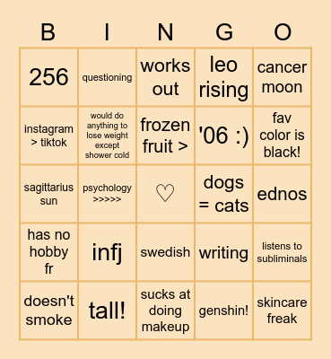 annas bingo<3 Bingo Card