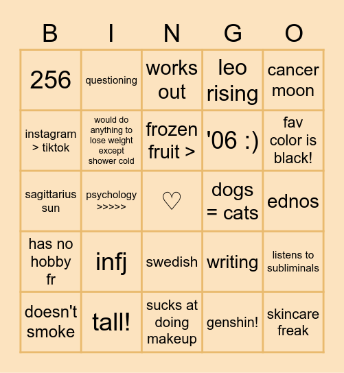 annas bingo<3 Bingo Card