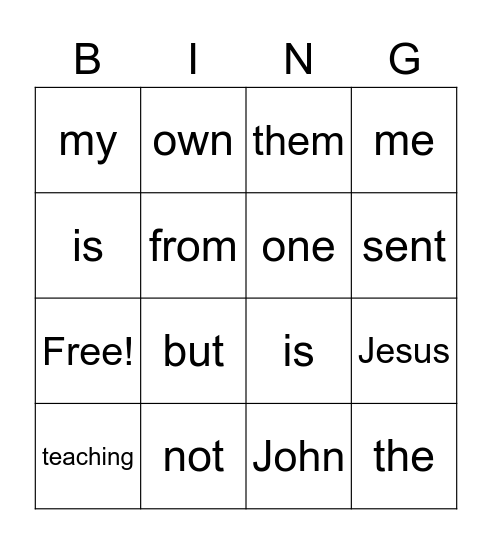 John 7:16 Bingo Card
