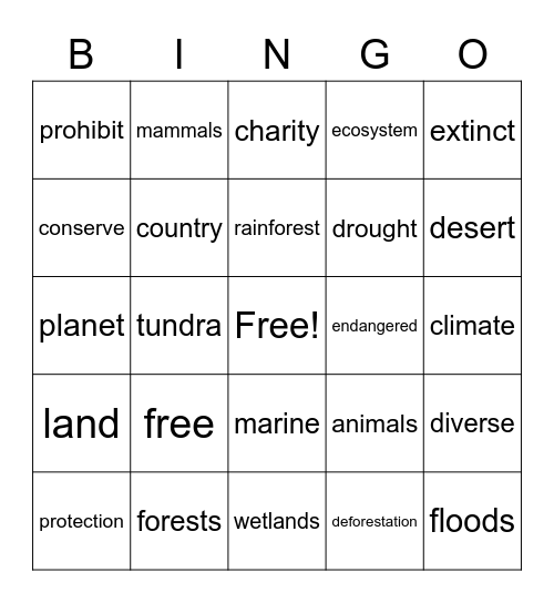 Life on Land and Life Below Water Bingo Card