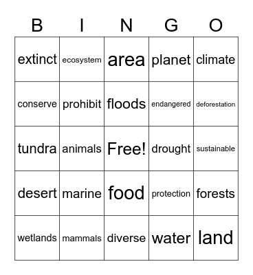 Life on Land and Life Below Water Bingo Card