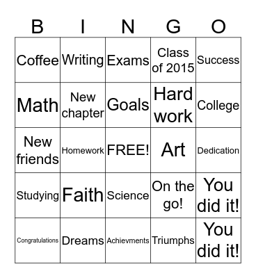 Class of 2015 Bingo Card
