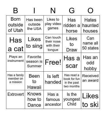 YW Get To Know You 2022 Bingo Card