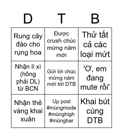 DTB Bingo Card