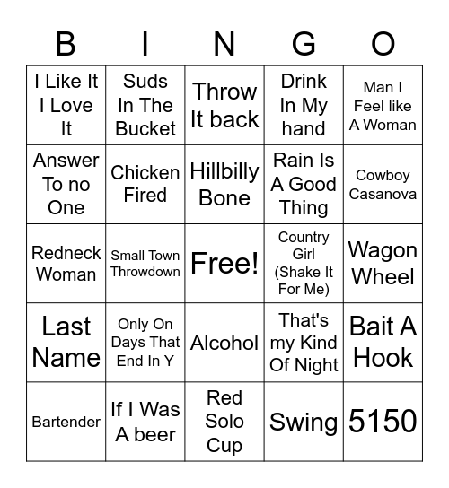 Country Cover All Bingo Card