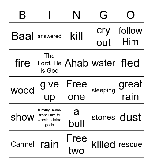 Elijah at mount Carmel Bingo Card