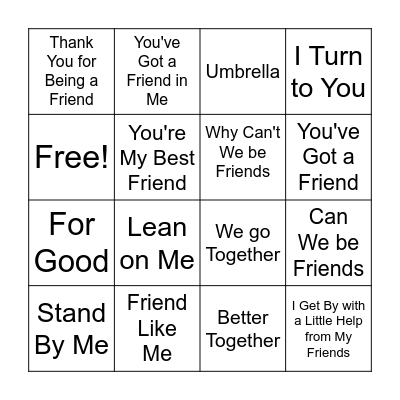 Friendship Songs BINGO Card