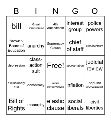 American Government Bingo Card