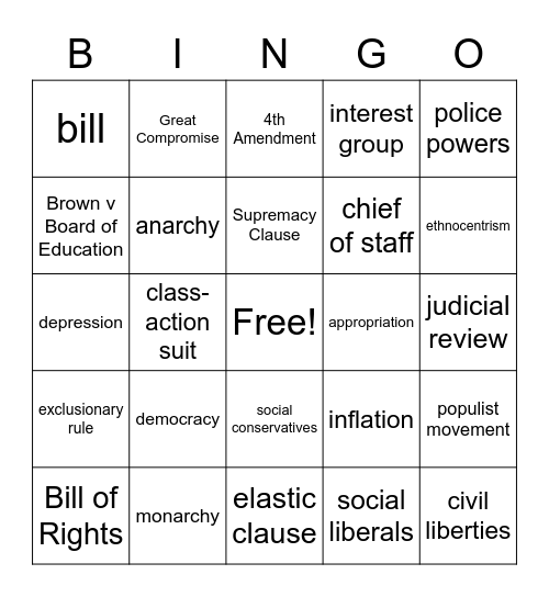 American Government Bingo Card