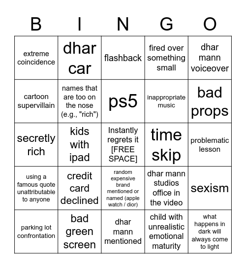 Dhar Mann Bingo Safe Zone Bingo Card
