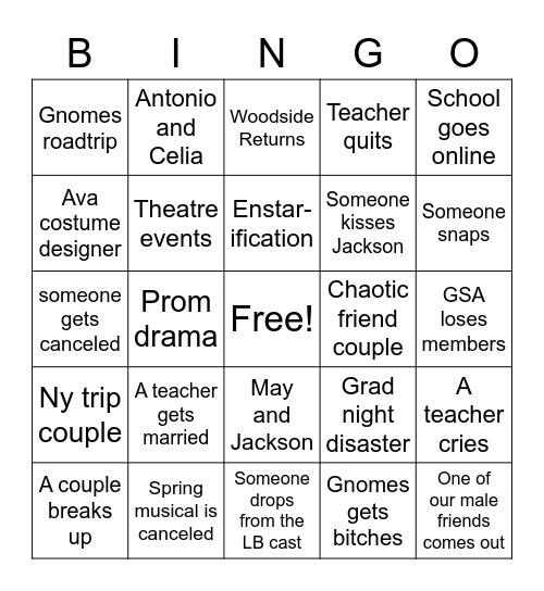 Semester 2 Bingo Card