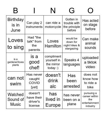CACN Cast x Board Bingo Card