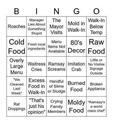 Kitchen Nightmares Bingo! Bingo Card