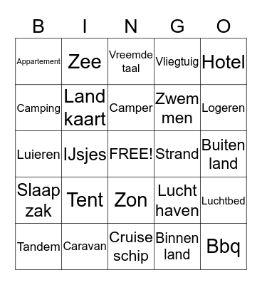 vakantie Bingo Card