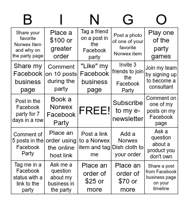 Norwex Facebook Bingo Card